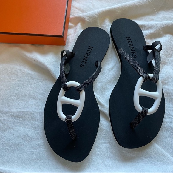 Hermes Shoes - Hermes black sandals flip flop 36